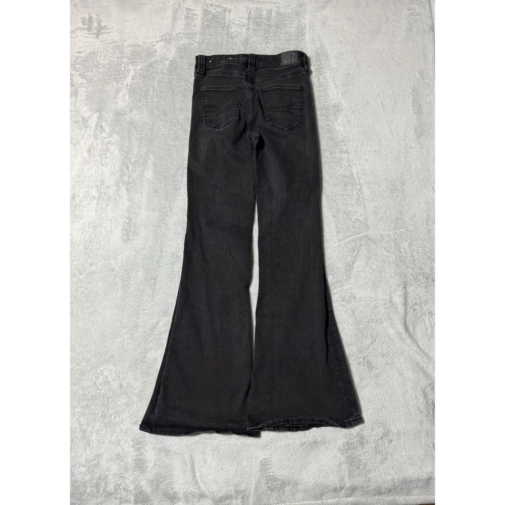 American Eagle Jeans Womens 0 Black Super High Rise Flare Stretch Denim 25x30 - Picture 7 of 9